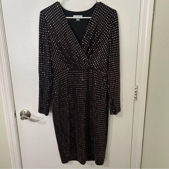 Calvin Klein | Elegant Black Copper Long Sleeve Dress | Size 4 NWOT - Picture 1 of 10